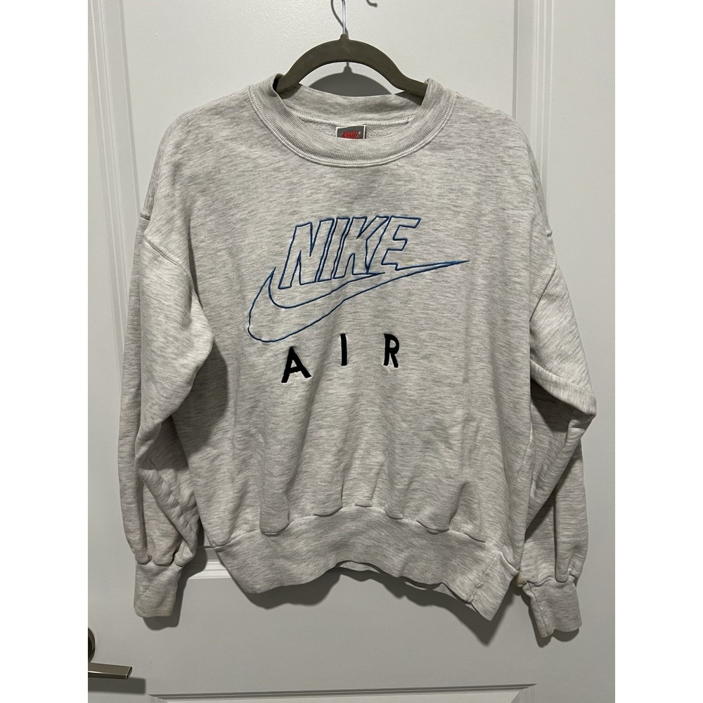 Vintage 90s Nike Spellout Embroidered Sweatshirt Size Medium Boxy Heather Grey